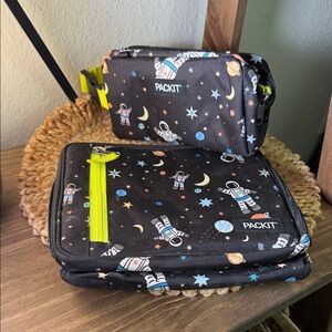 PackIt Kids Space-Themed Lunch Bag and Pouch Set - Black and Yellow